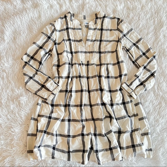 Cream & Black Grid Check Ruched V-Neck Long Sleeve Peasant Dress - Picture 5 of 15
